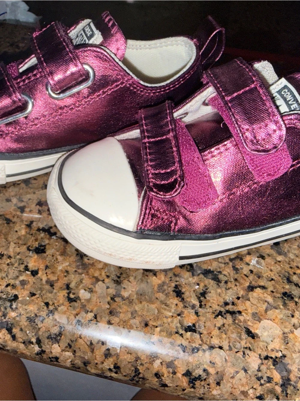 Converse Kids Metallic Plum Pink Velcro Sneakers